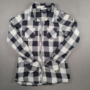 Fox Racing Shirt Mens XL Black White Plaid Long Sleeve Button Down Casual Light